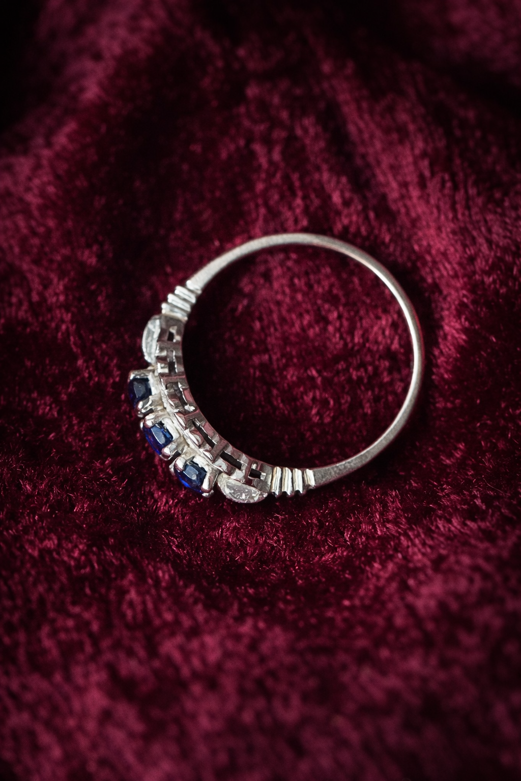 Estate Platinum Ring with Sapphire and Diamonds, a rare find