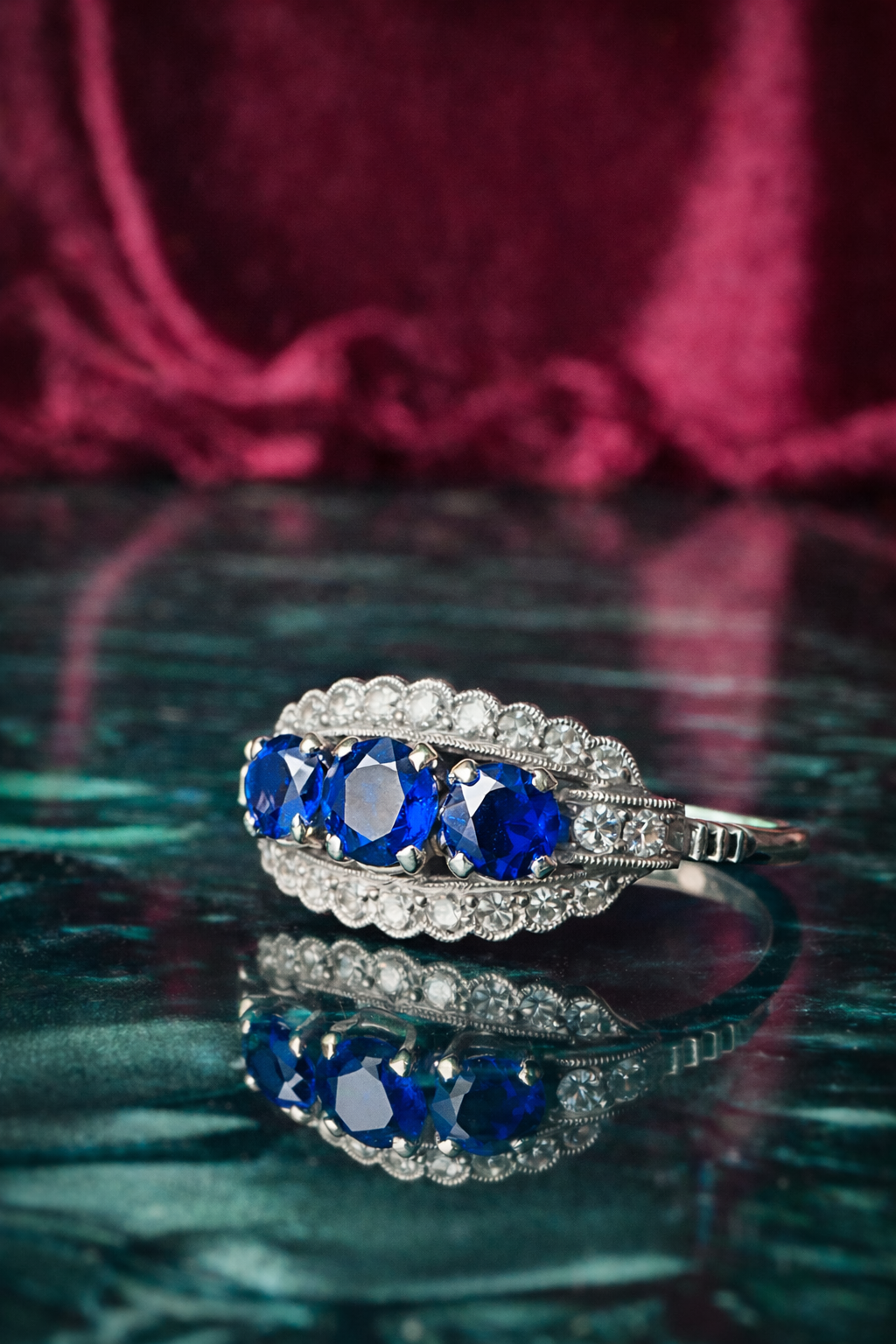Estate Platinum Ring with Sapphire and Diamonds, a rare find