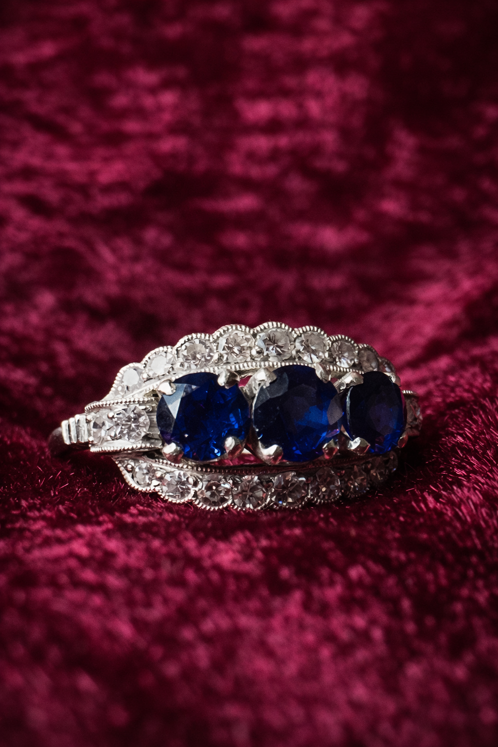 Estate Platinum Ring with Sapphire and Diamonds, a rare find