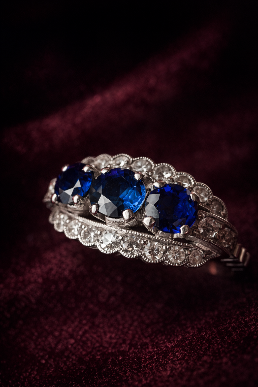 Estate Platinum Ring with Sapphire and Diamonds, a rare find
